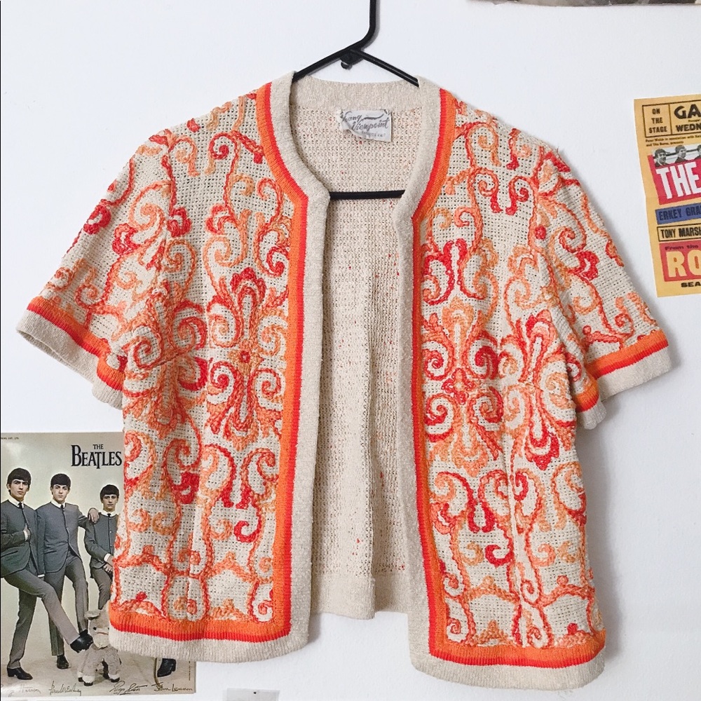 COPY - VTG 1960s Orange Knitted Chain Stitched Ca…